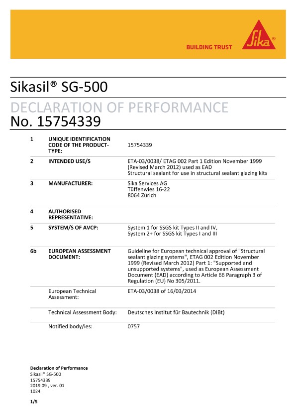 CE DOP -Sikasil®SG -500