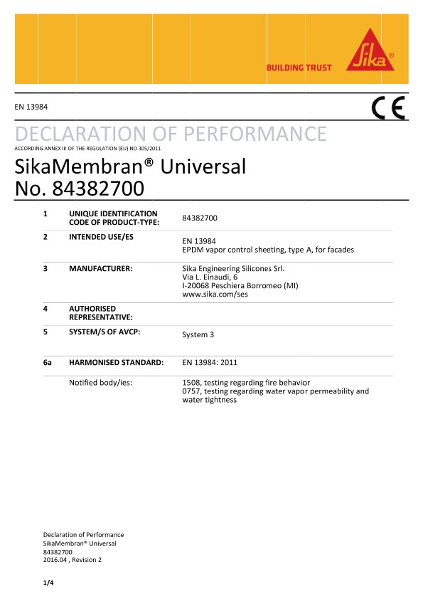 CE DOP - SikaMembran®通用- en13984