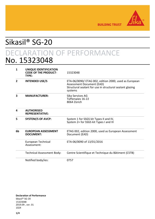 CE DOP -Sikasil®SG -20