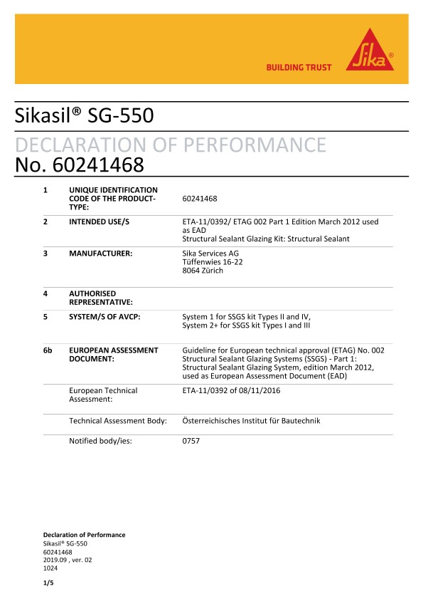 CE DOP -Sikasil®SG -550