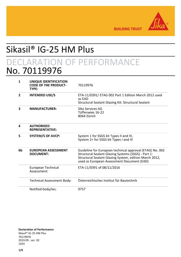 CE DOP -Sikasil®IG -25 HM Plus